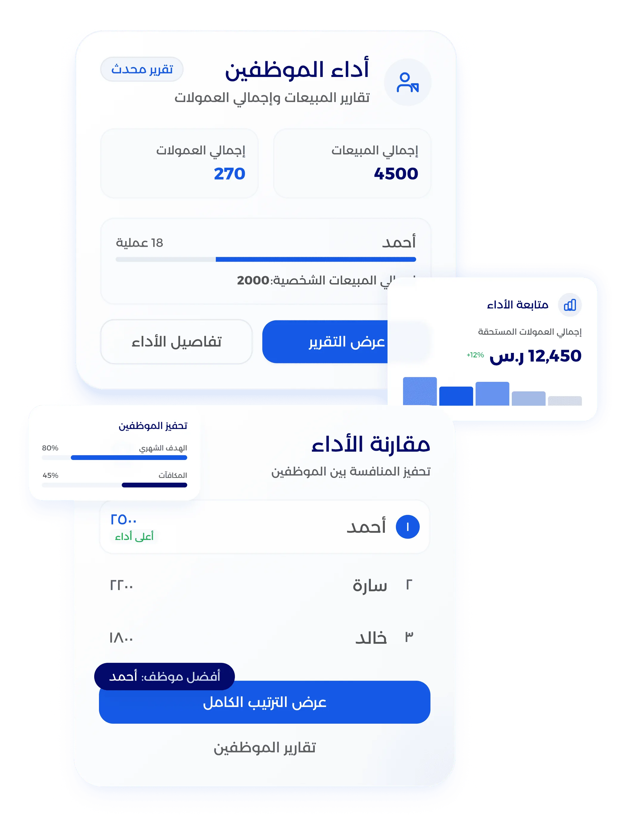 شاشة تقارير العمولات ومستحقات الموظفين