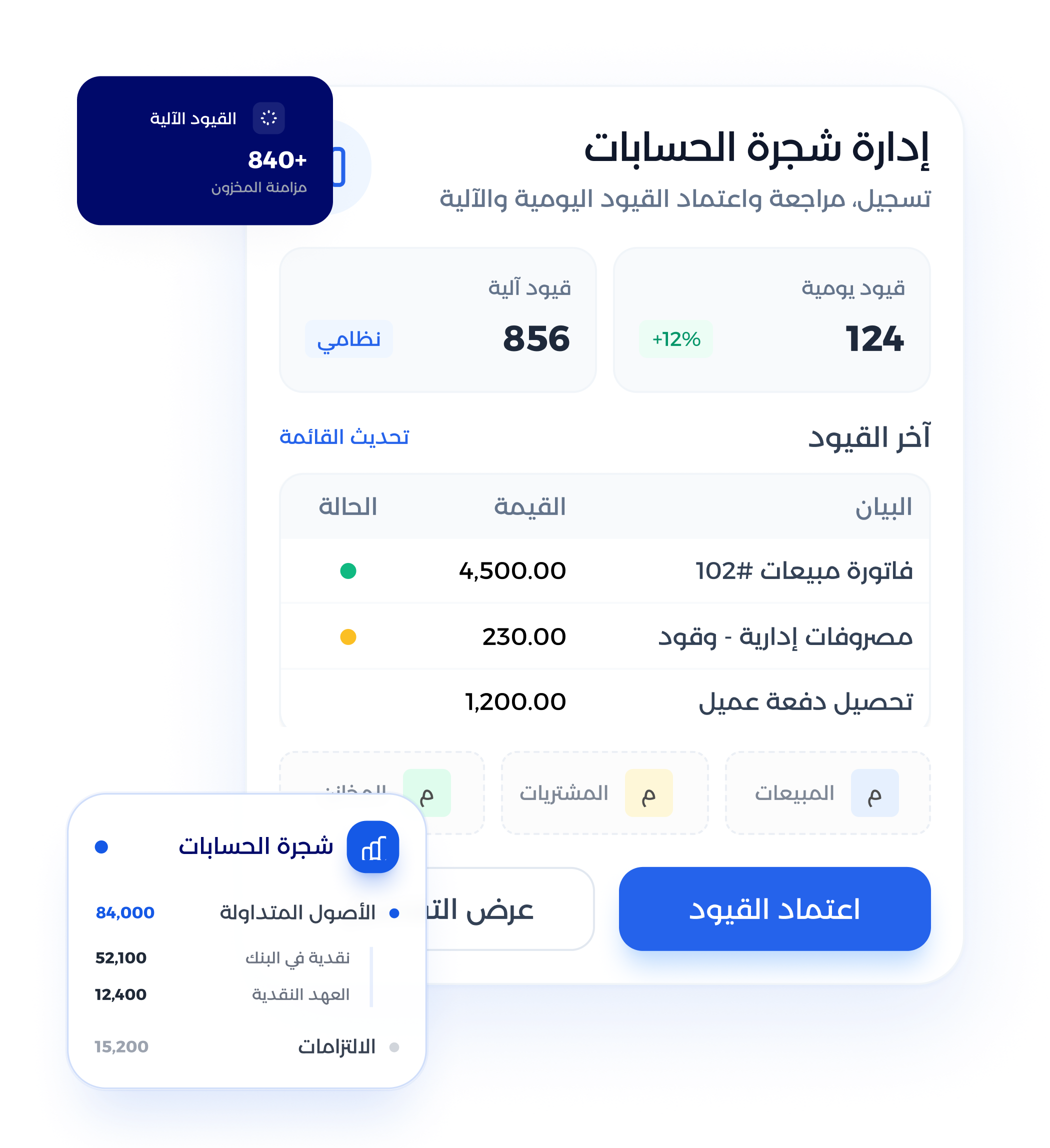 شاشة تقارير ميزان المراجعة والقوائم المالية