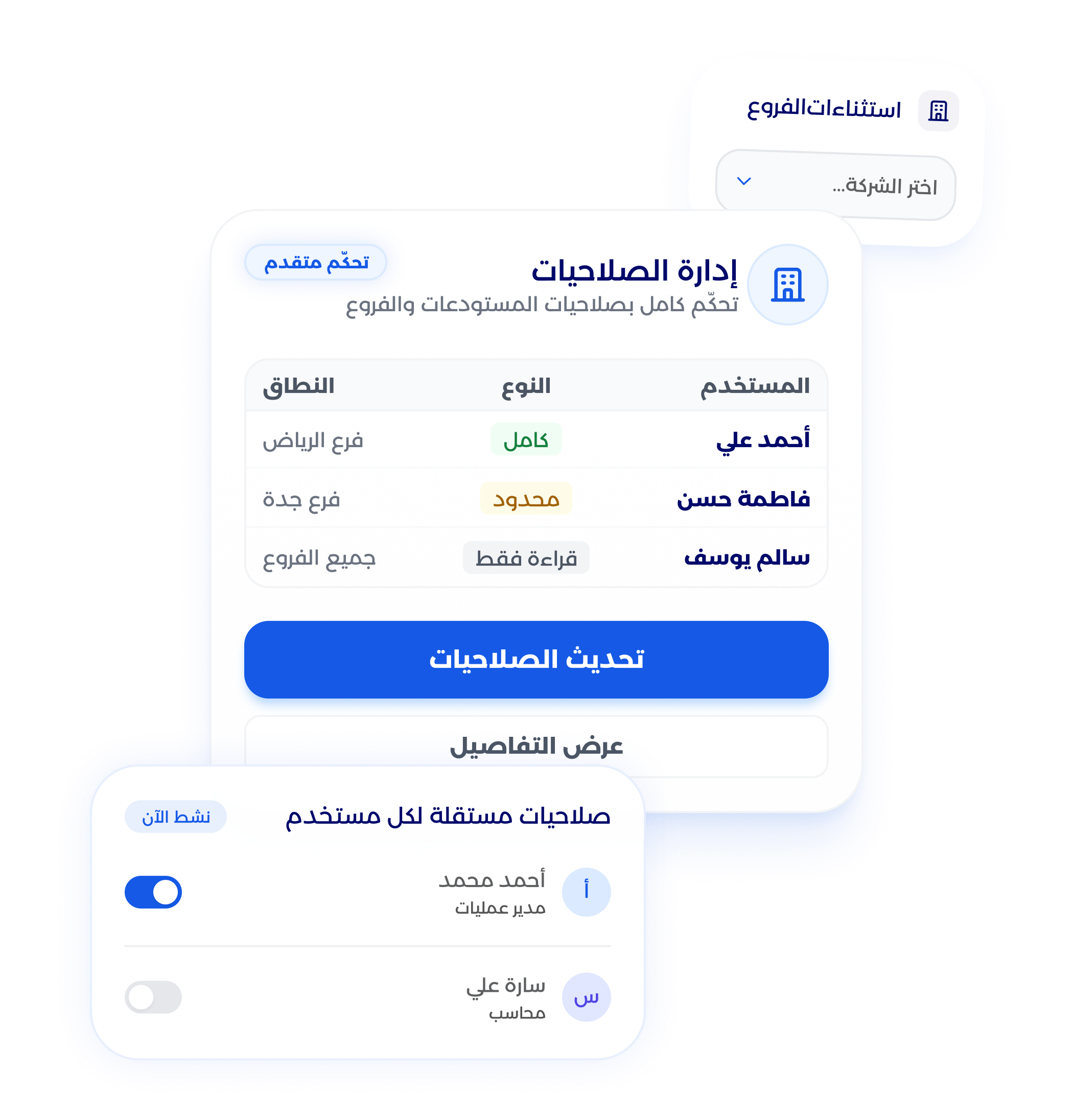 شاشة إدارة مجموعات الصلاحيات والوصول